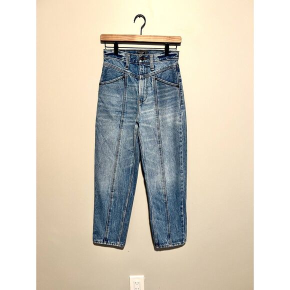 Abercrombie & Fitch High Rise Mom Balloon Seam Light Wash Rigid Denim Jeans 25 - Picture 3 of 9